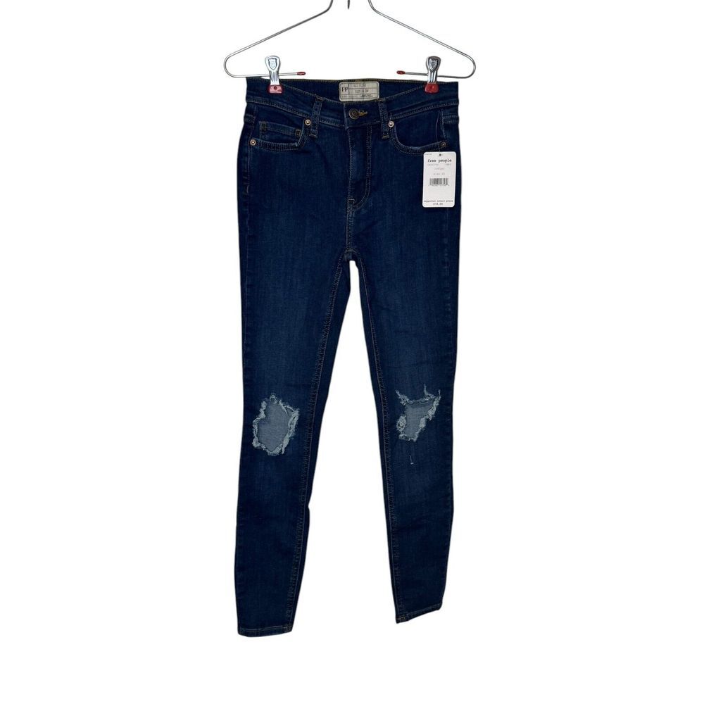 Free‎ People Women's Jeans High Rise Busted Knee Skinny Denim Indigo Sz. 25R NWT
